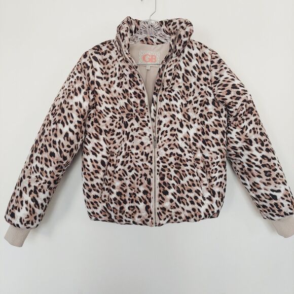 GB Puffer Jacket Size Small Animal Print Leopard Pockets Zip - Picture 2 of 9